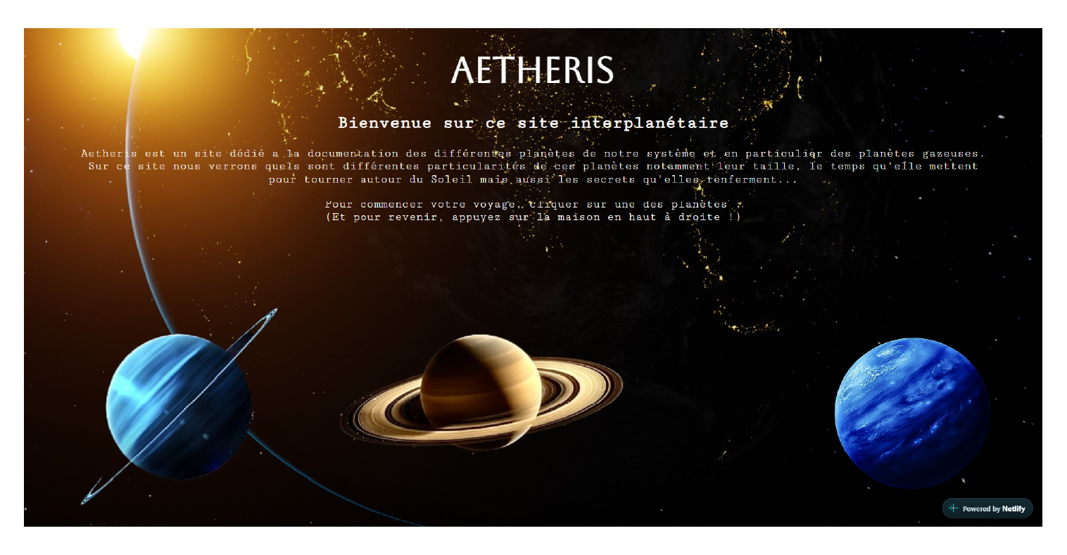 Aperçu de la première version du site Aetheris