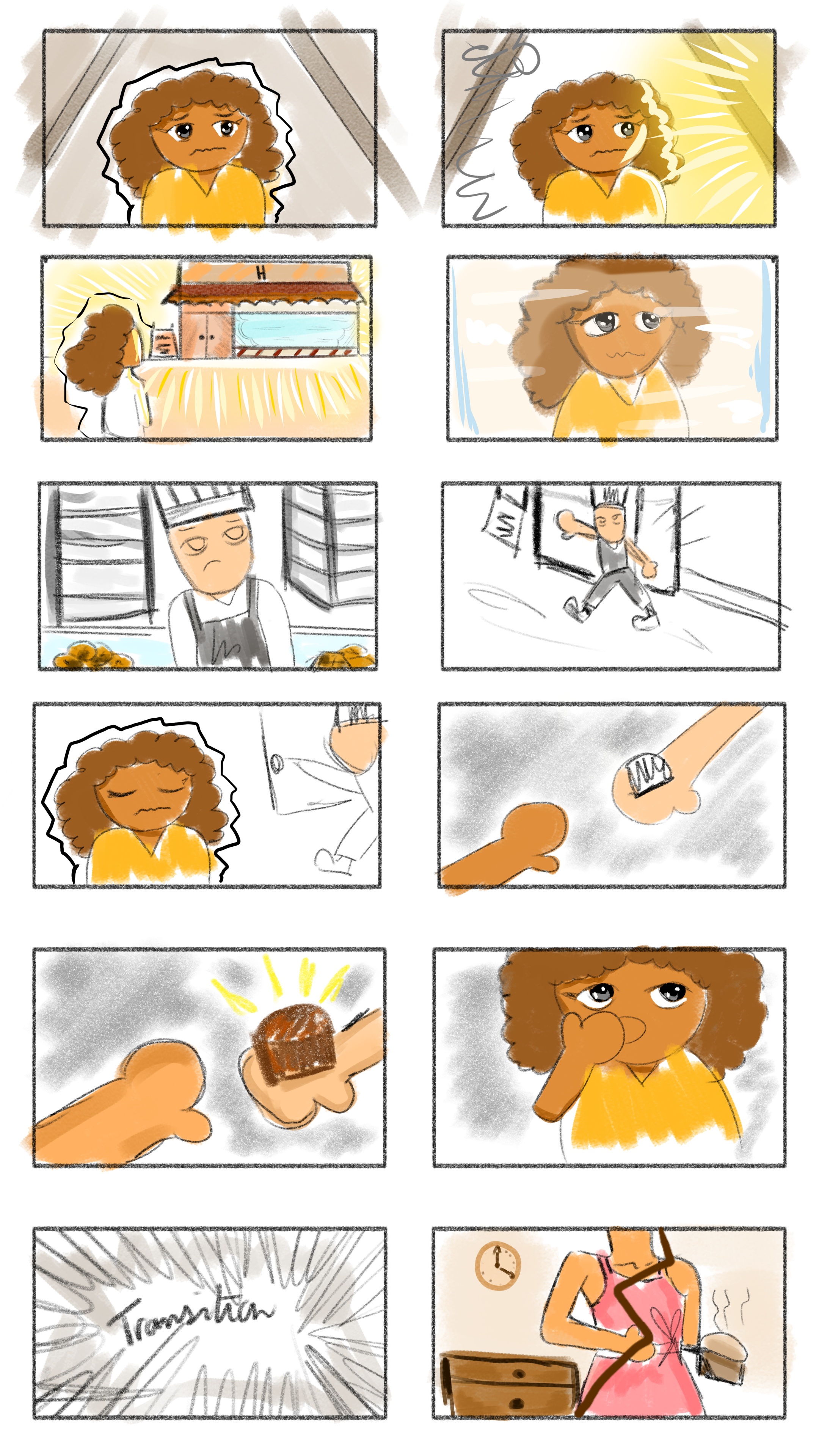 Storyboard du film Hiska, illustré par Alyssa Braco